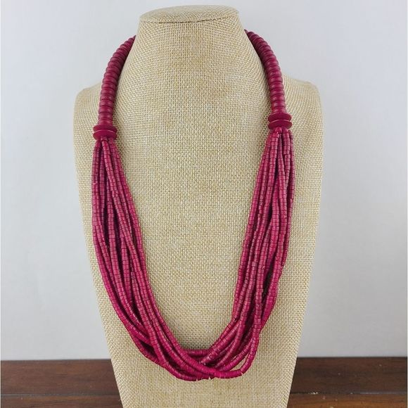Woman’s Vinyl Beads Multi Strand Fuchsia Necklace - Picture 1 of 3